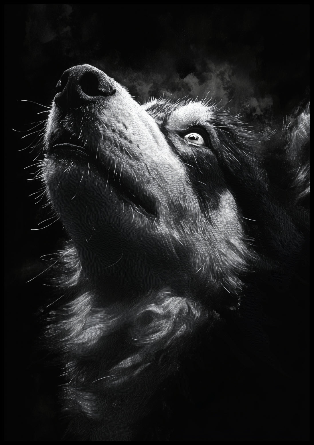 Plakat  Portret Zwierząt do Salonu Pokoju | Husky 2 | Czarno Białe