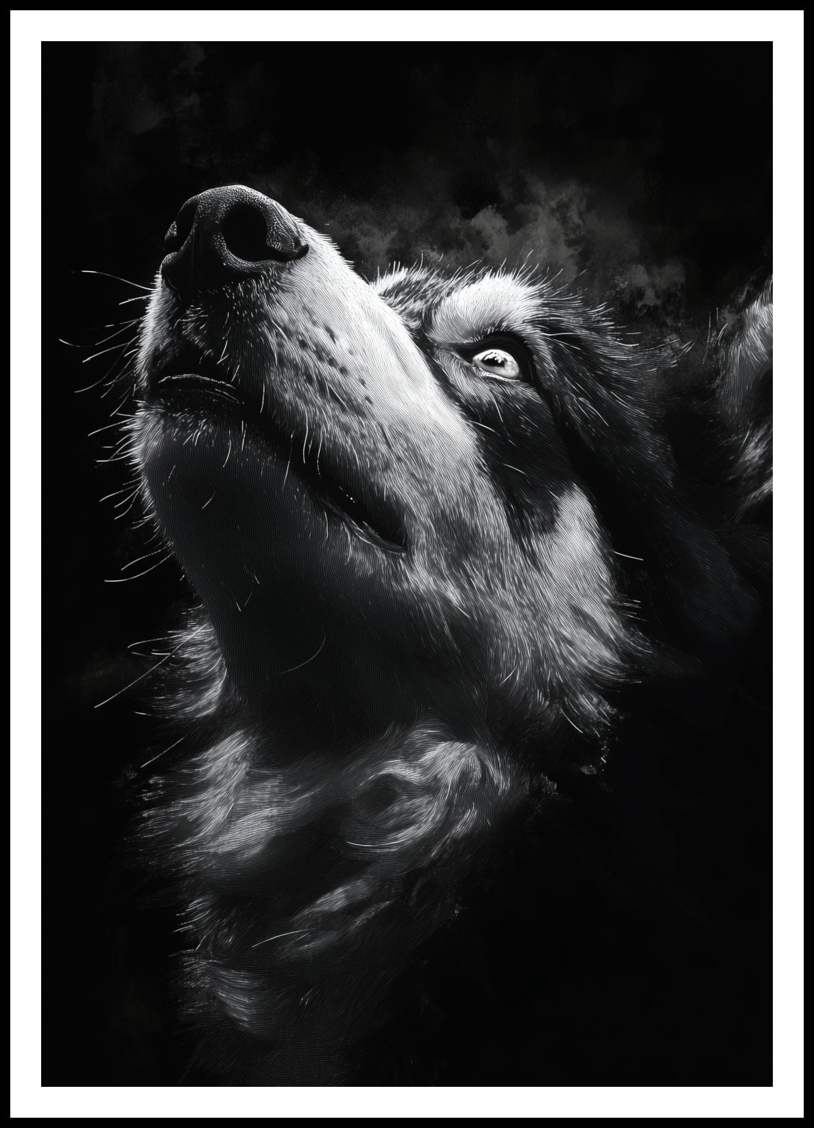 Plakat  Portret Zwierząt do Salonu Pokoju | Husky 2 | Czarno Białe