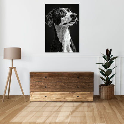 Obraz  Portret Zwierząt do Salonu Pokoju | Greyhound | Czarno Białe