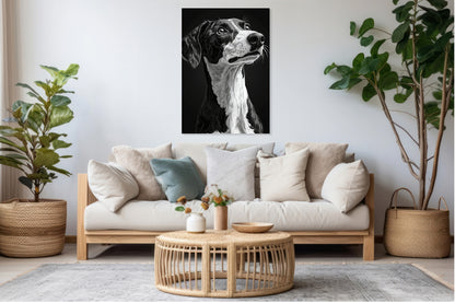 Obraz  Portret Zwierząt do Salonu Pokoju | Greyhound | Czarno Białe