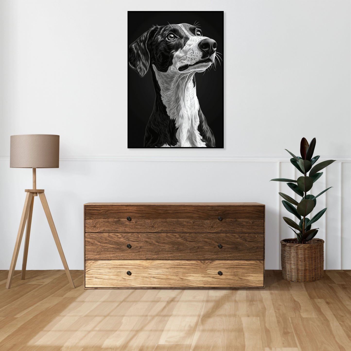 Plakat  Portret Zwierząt do Salonu Pokoju | Greyhound | Czarno Białe