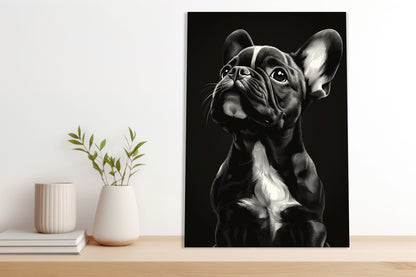 Obraz   Portret Zwierząt do Salonu | Buldog Francuski | Czarno Białe