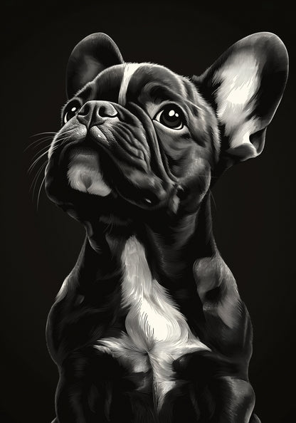 Plakat   Portret Zwierząt do Salonu | Buldog Francuski | Czarno Białe
