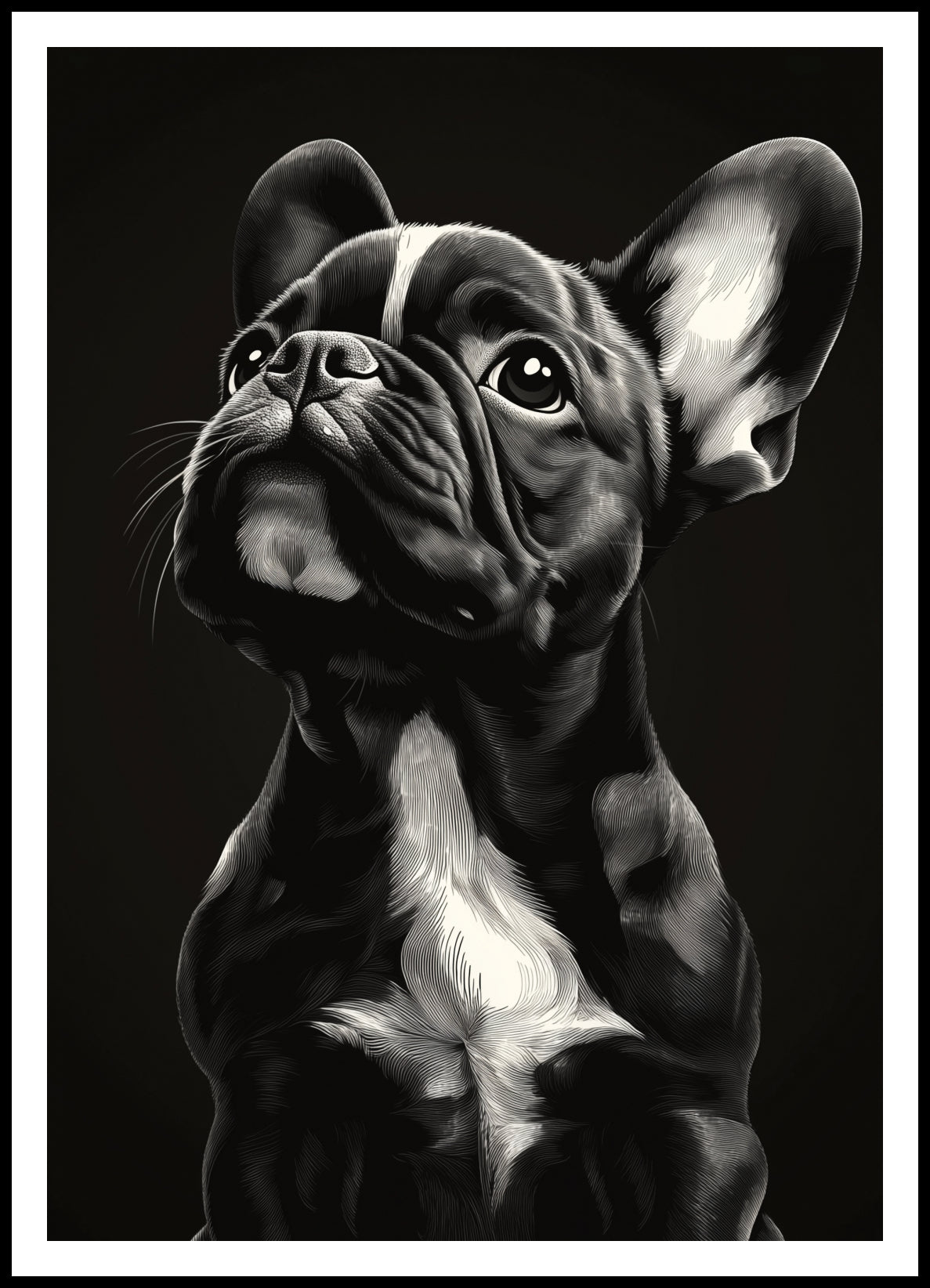 Plakat   Portret Zwierząt do Salonu | Buldog Francuski | Czarno Białe