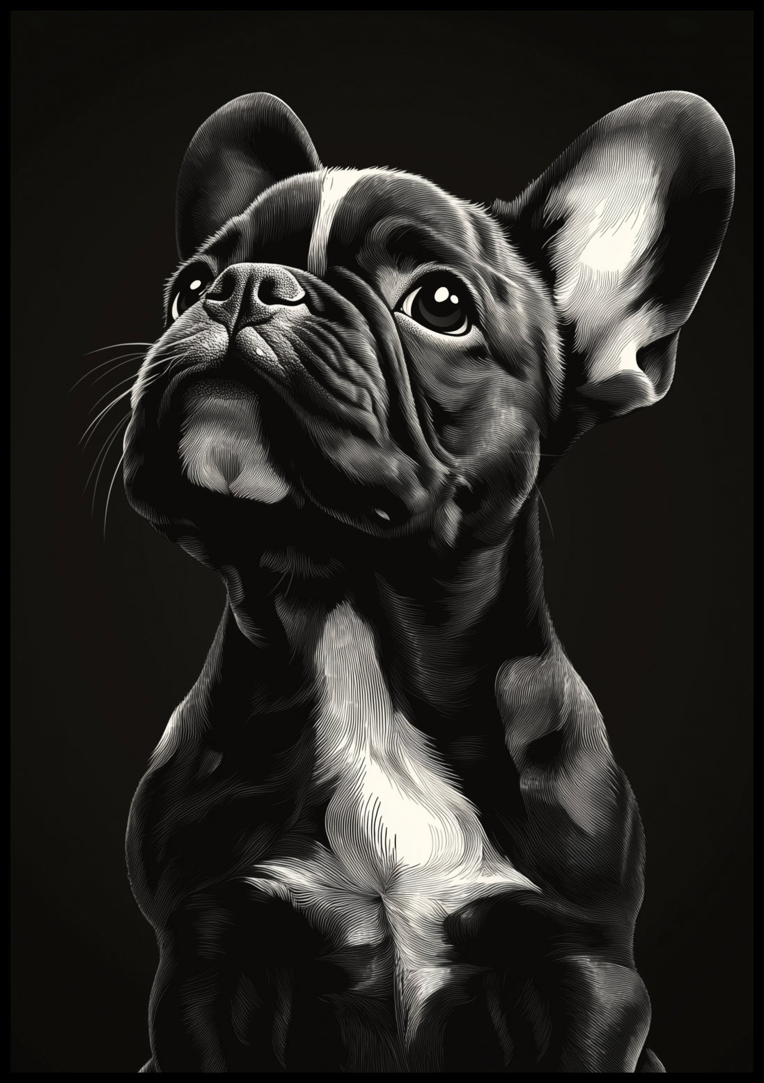 Plakat   Portret Zwierząt do Salonu | Buldog Francuski | Czarno Białe