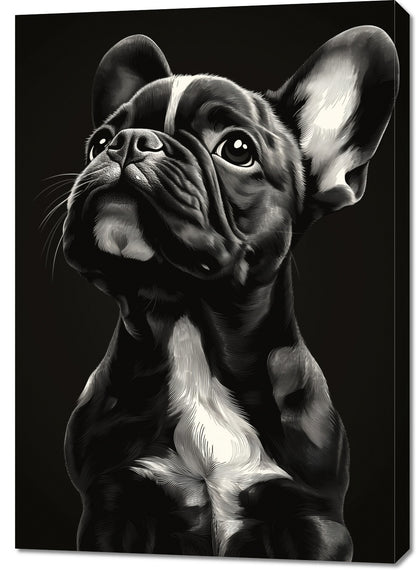 Obraz   Portret Zwierząt do Salonu | Buldog Francuski | Czarno Białe