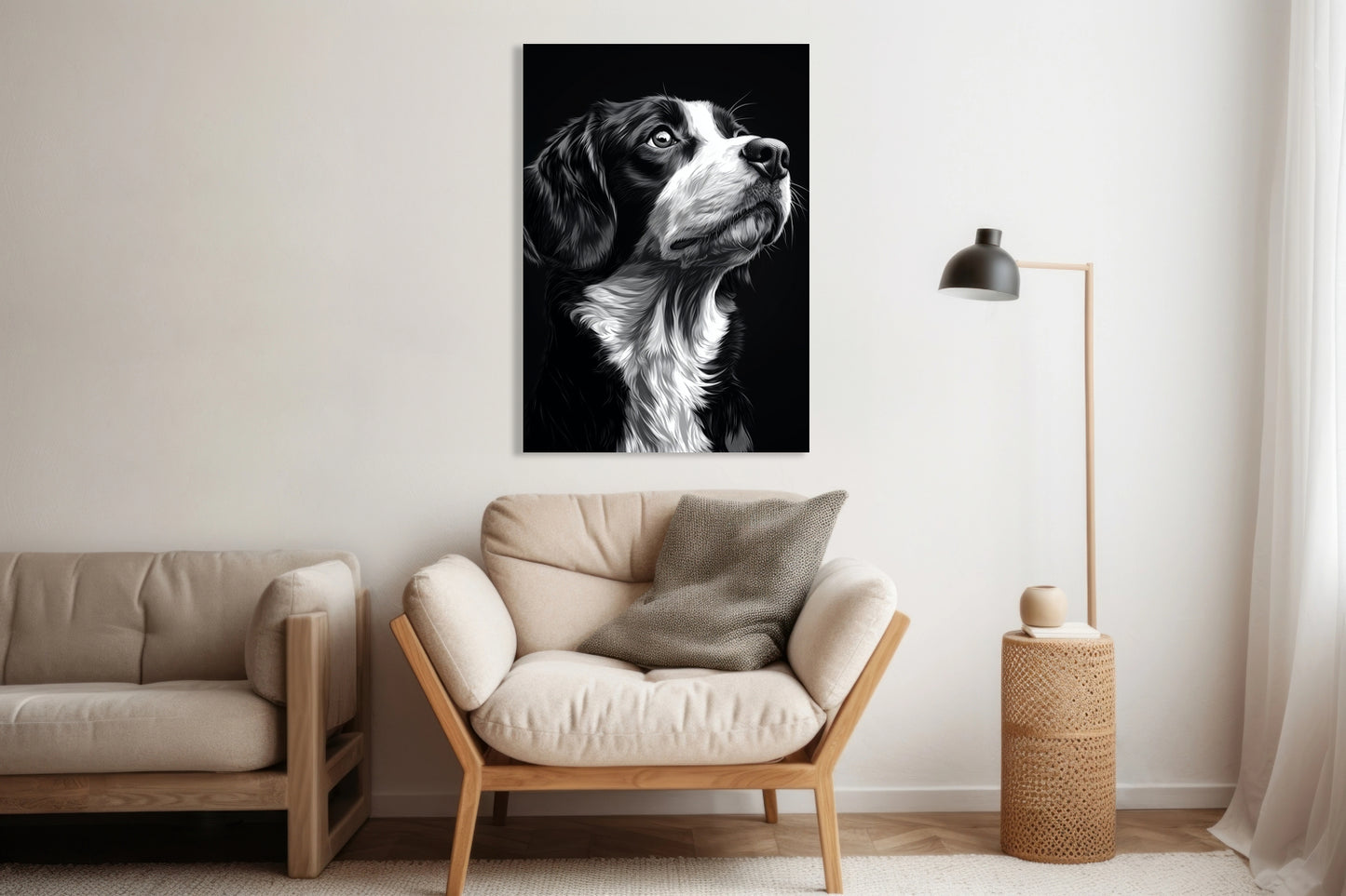 Obraz   Portret Zwierząt do Salonu | Beagle | Czarno Białe