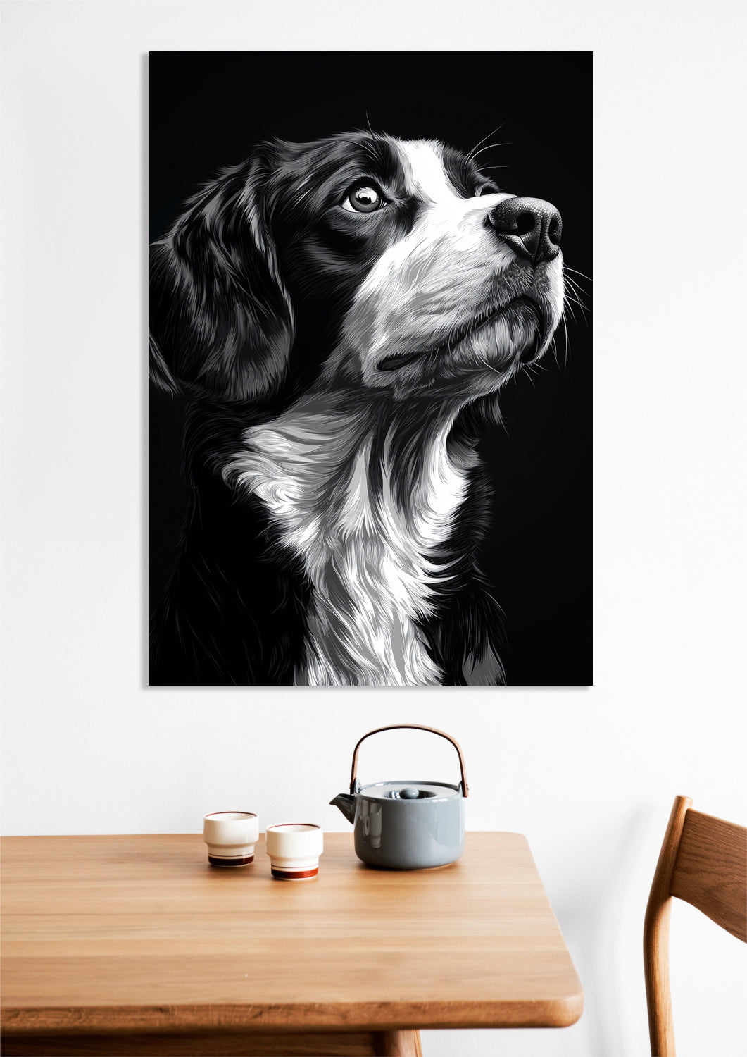 Obraz   Portret Zwierząt do Salonu | Beagle | Czarno Białe