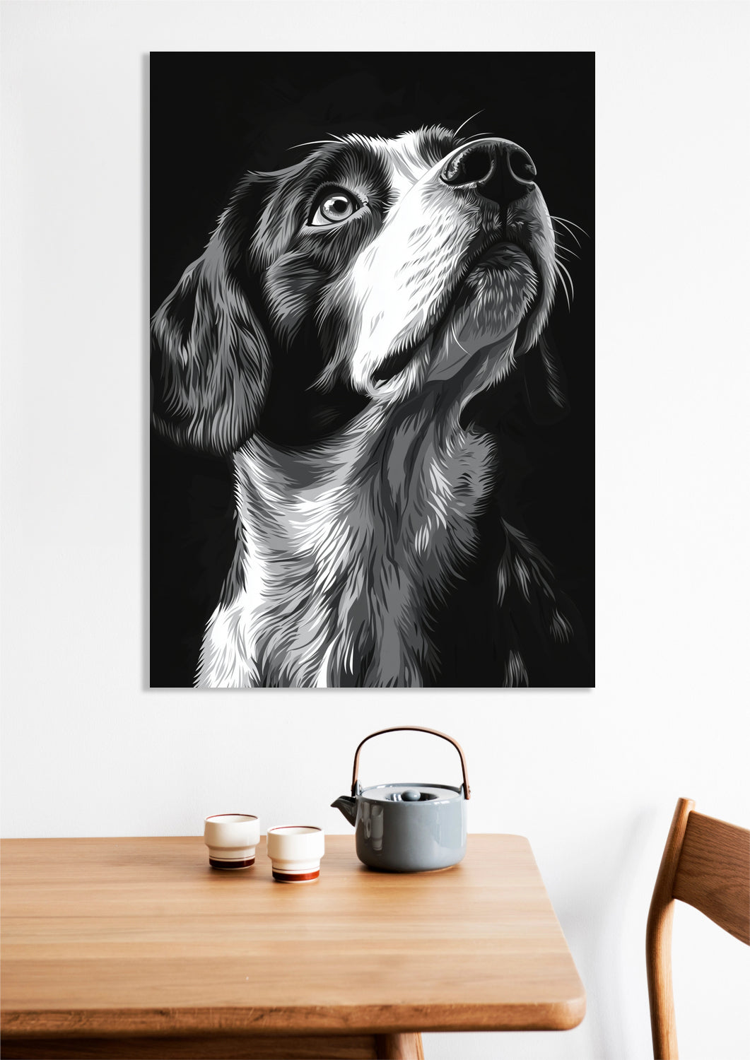 Obraz   Portret Zwierząt do Salonu | Beagle 2 | Czarno Białe