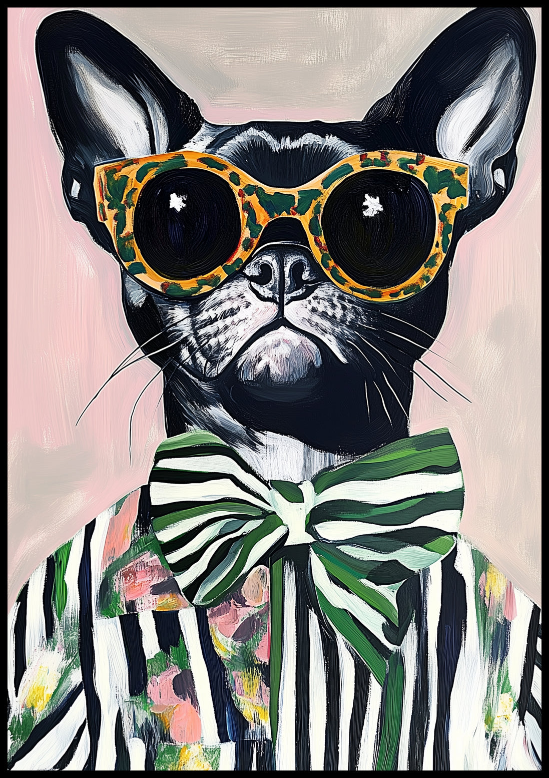 Plakat  Portret Zwierząt | Buldog w Okularach | Pop Art