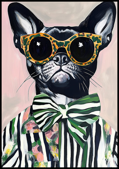 Plakat  Portret Zwierząt | Buldog w Okularach | Pop Art