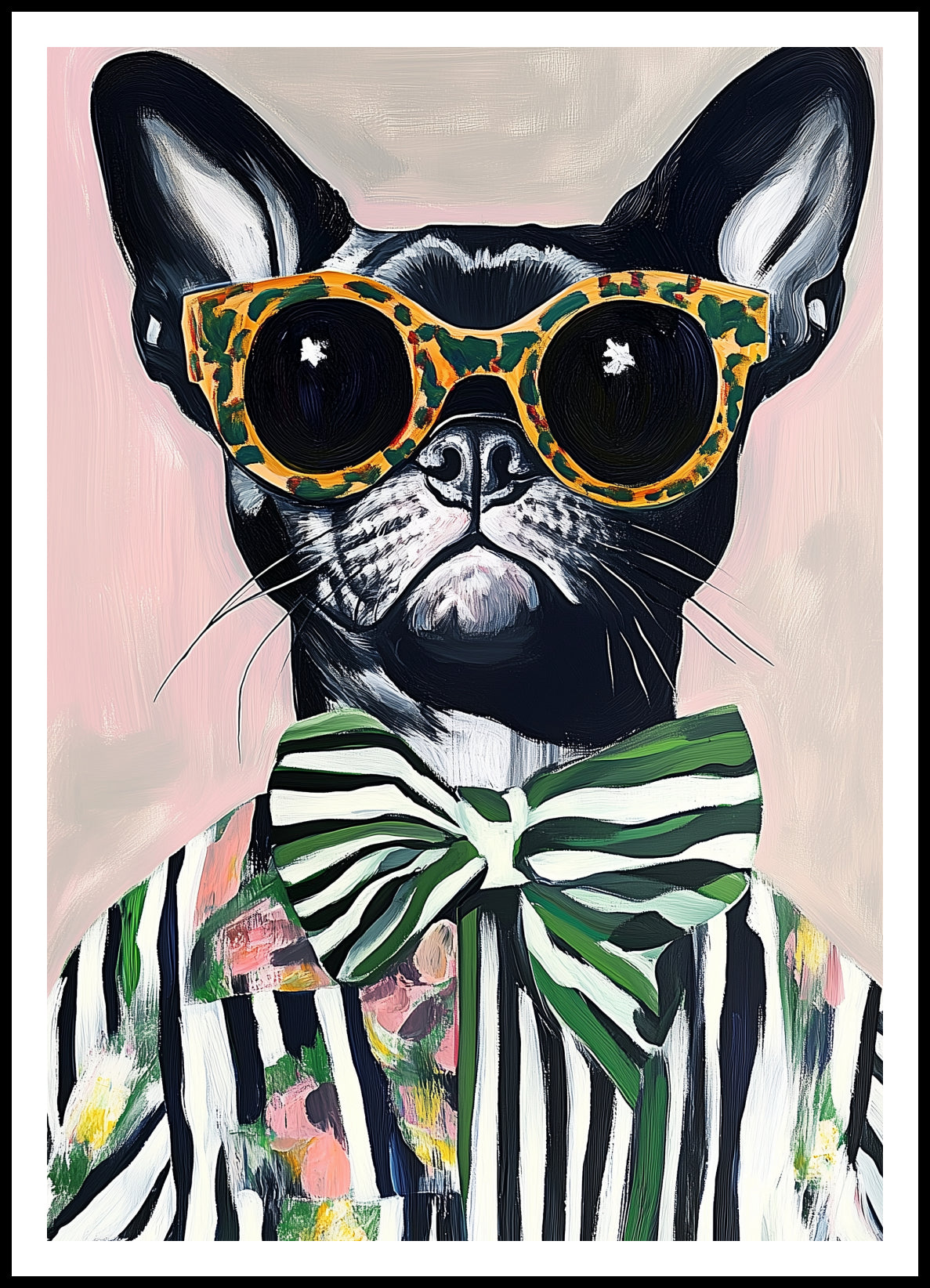 Plakat  Portret Zwierząt | Buldog w Okularach | Pop Art
