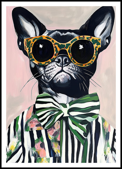 Plakat  Portret Zwierząt | Buldog w Okularach | Pop Art