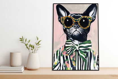 Plakat  Portret Zwierząt | Buldog w Okularach | Pop Art
