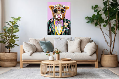 Obraz  Portret Zwierząt | Krowa w Okularach | Pop Art