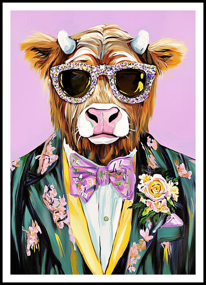Plakat  Portret Zwierząt | Krowa w Okularach | Pop Art