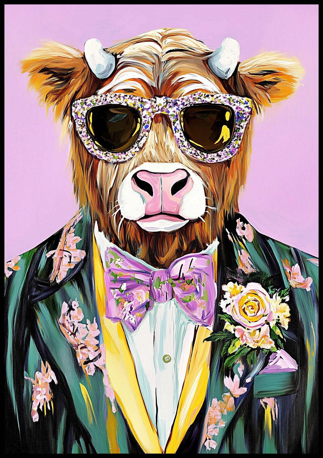 Plakat  Portret Zwierząt | Krowa w Okularach | Pop Art