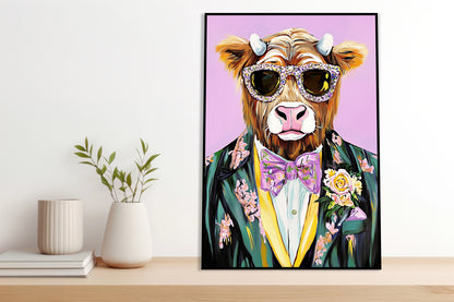 Plakat  Portret Zwierząt | Krowa w Okularach | Pop Art