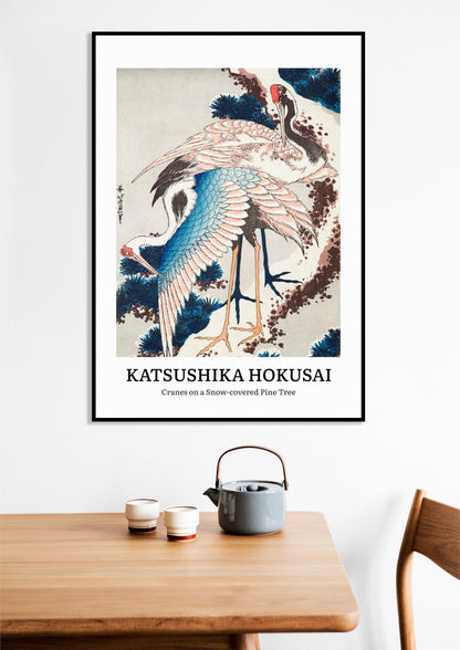 Obraz  Design Cranes on a Snow, Hokusai Vintage do Salonu