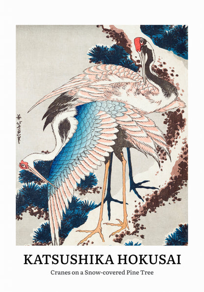 Plakat Katsushika Hokusai – Cranes on a Snow-covered Pine Tree