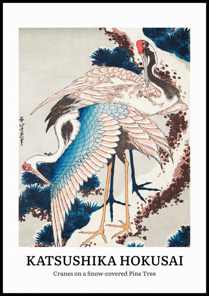 Plakat  Design Cranes on a Snow, Hokusai Vintage do Salonu