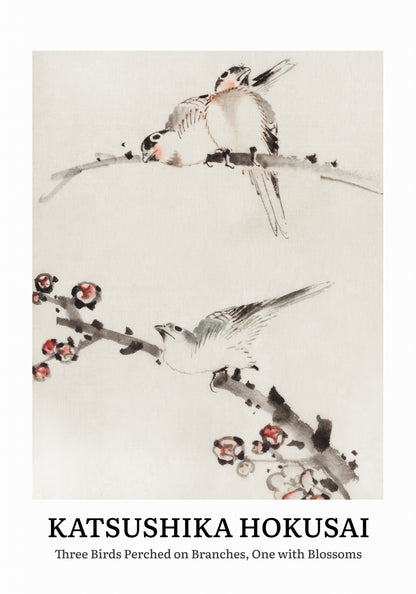 Plakat  Design Three Birds, Hokusai Vintage do Salonu