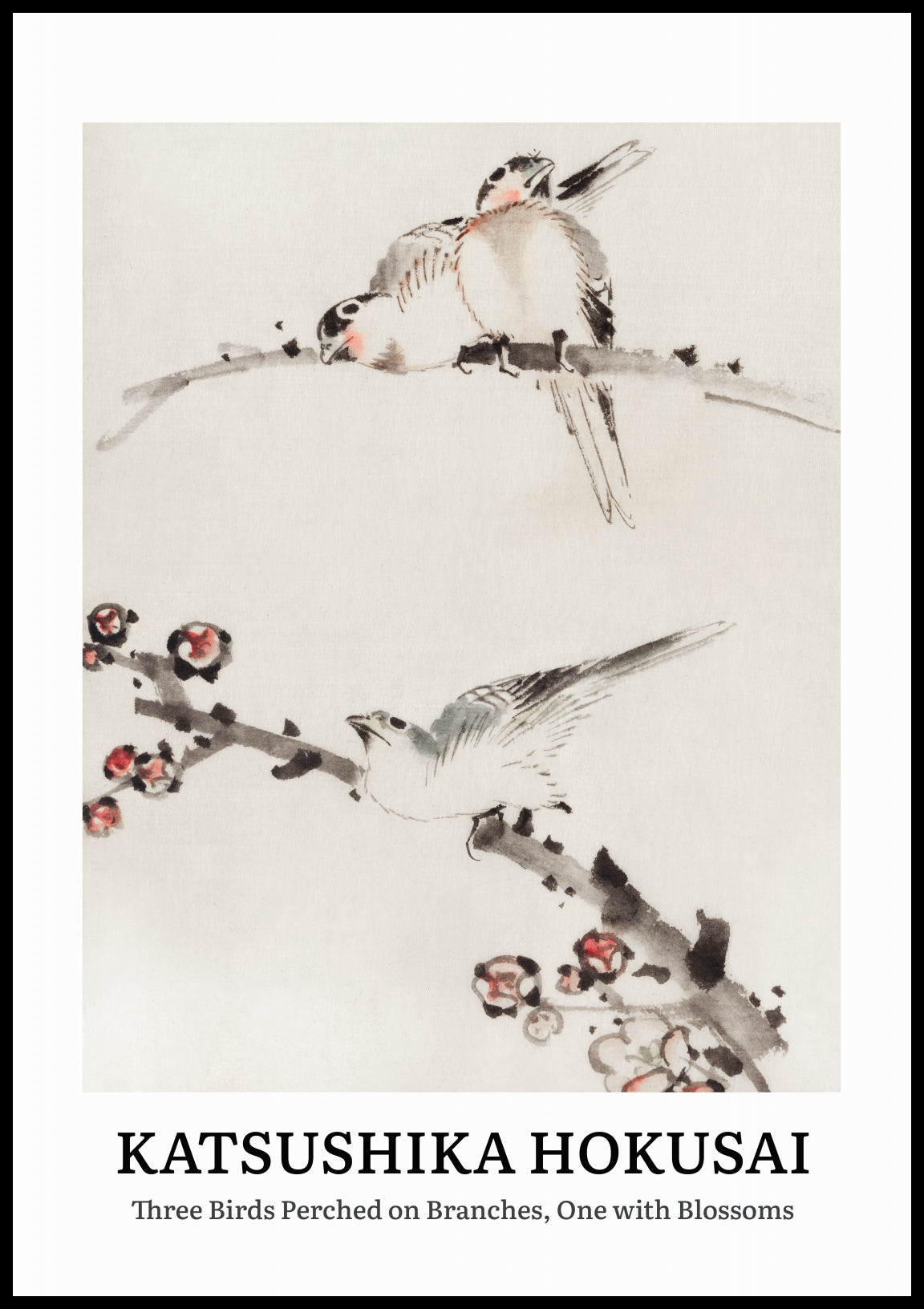 Plakat  Design Three Birds, Hokusai Vintage do Salonu