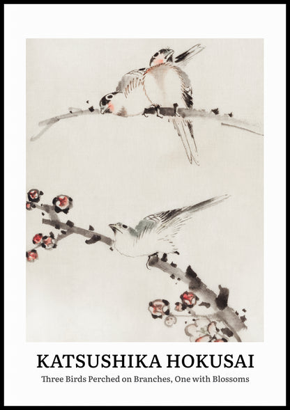 Plakat  Design Three Birds, Hokusai Vintage do Salonu