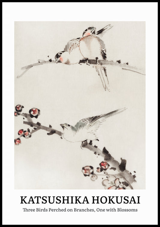 Plakat  Design Three Birds, Hokusai Vintage do Salonu