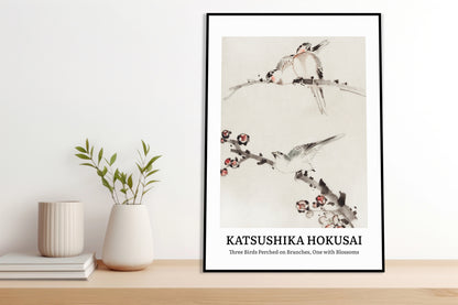 Plakat  Design Three Birds, Hokusai Vintage do Salonu