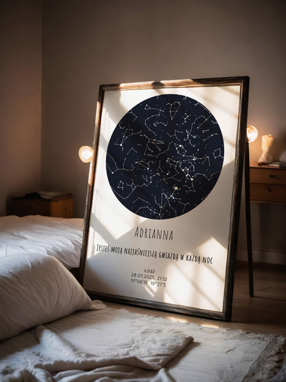 Mapa Gwiazd Personalizowany Plakat Mapa Nieba  Białe
