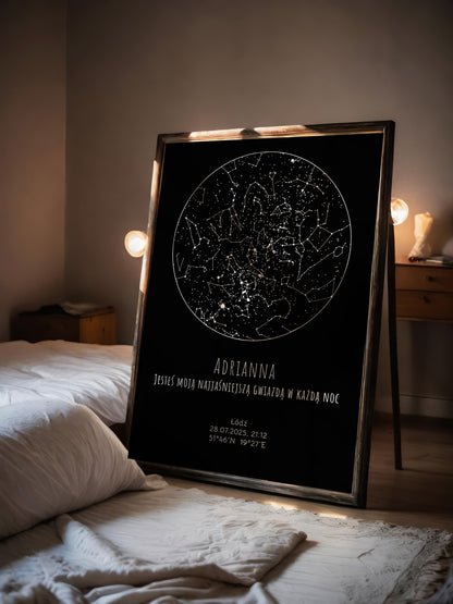 Mapa Gwiazd Personalizowany Plakat Mapa Nieba  Czarne