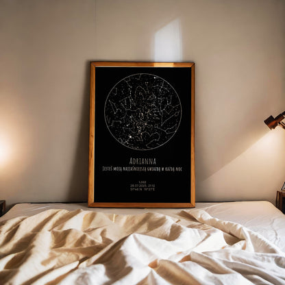 Mapa Gwiazd Personalizowany Plakat Mapa Nieba  Czarne