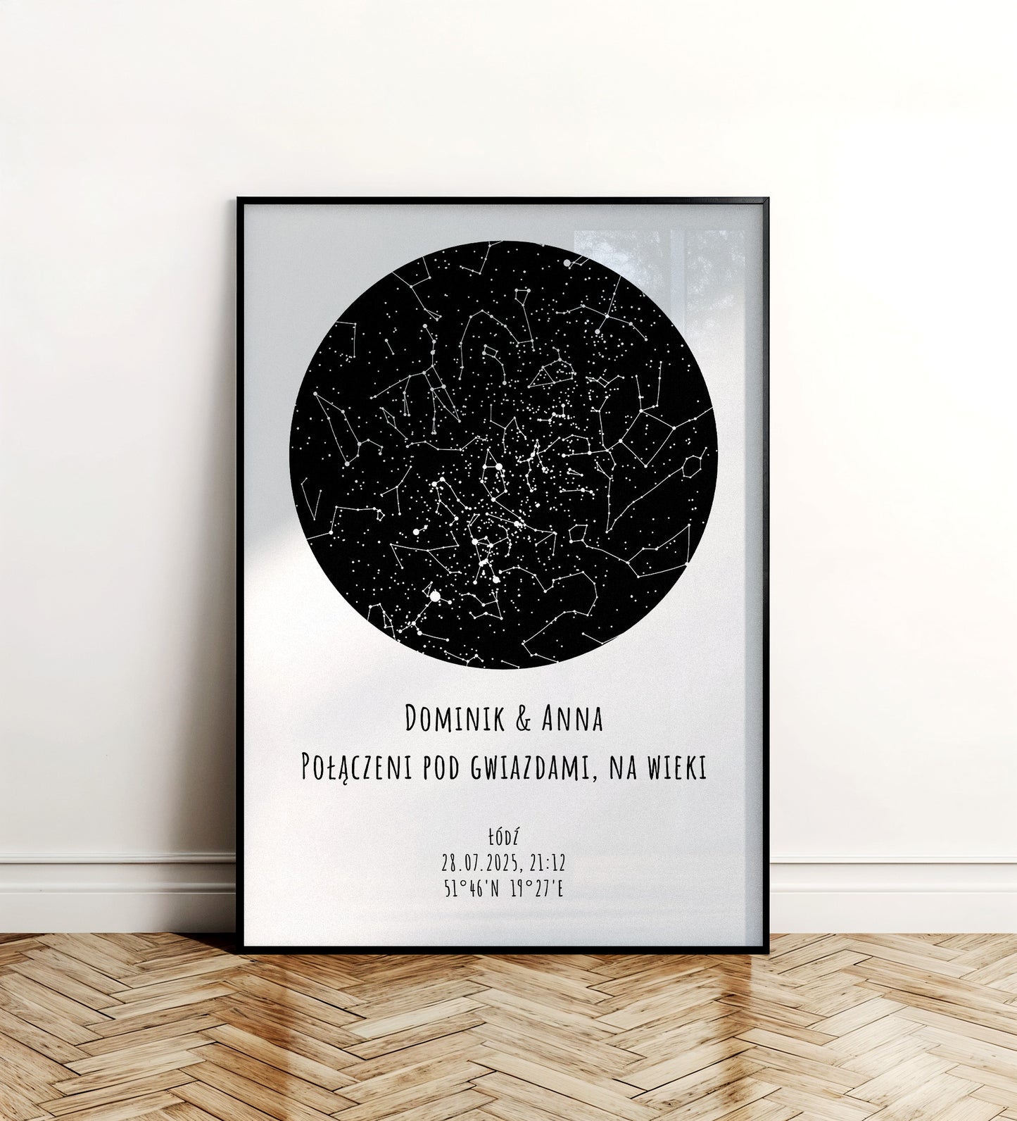 Mapa Gwiazd Personalizowany Plakat Mapa Nieba  Białe Imiona