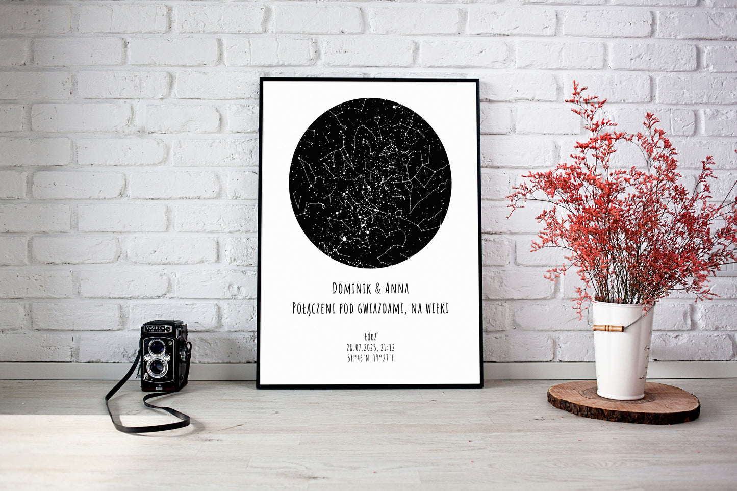 Mapa Gwiazd Personalizowany Plakat Mapa Nieba  Białe Imiona