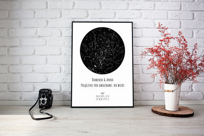 Mapa Gwiazd Personalizowany Plakat Mapa Nieba  Białe Imiona