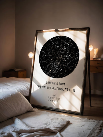Mapa Gwiazd Personalizowany Plakat Mapa Nieba  Białe Imiona