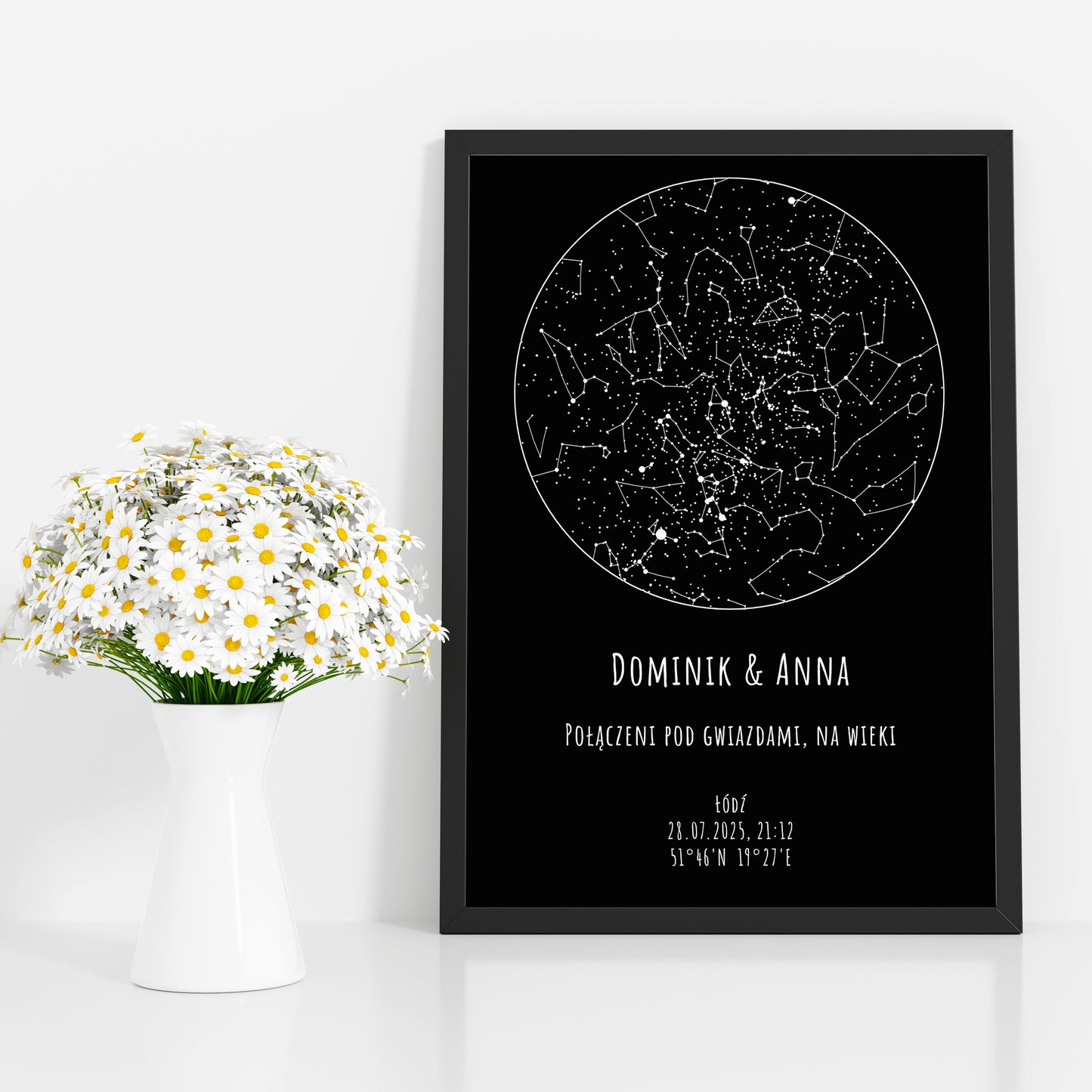 Mapa Gwiazd Personalizowany Plakat Mapa Nieba  Czarne Imiona