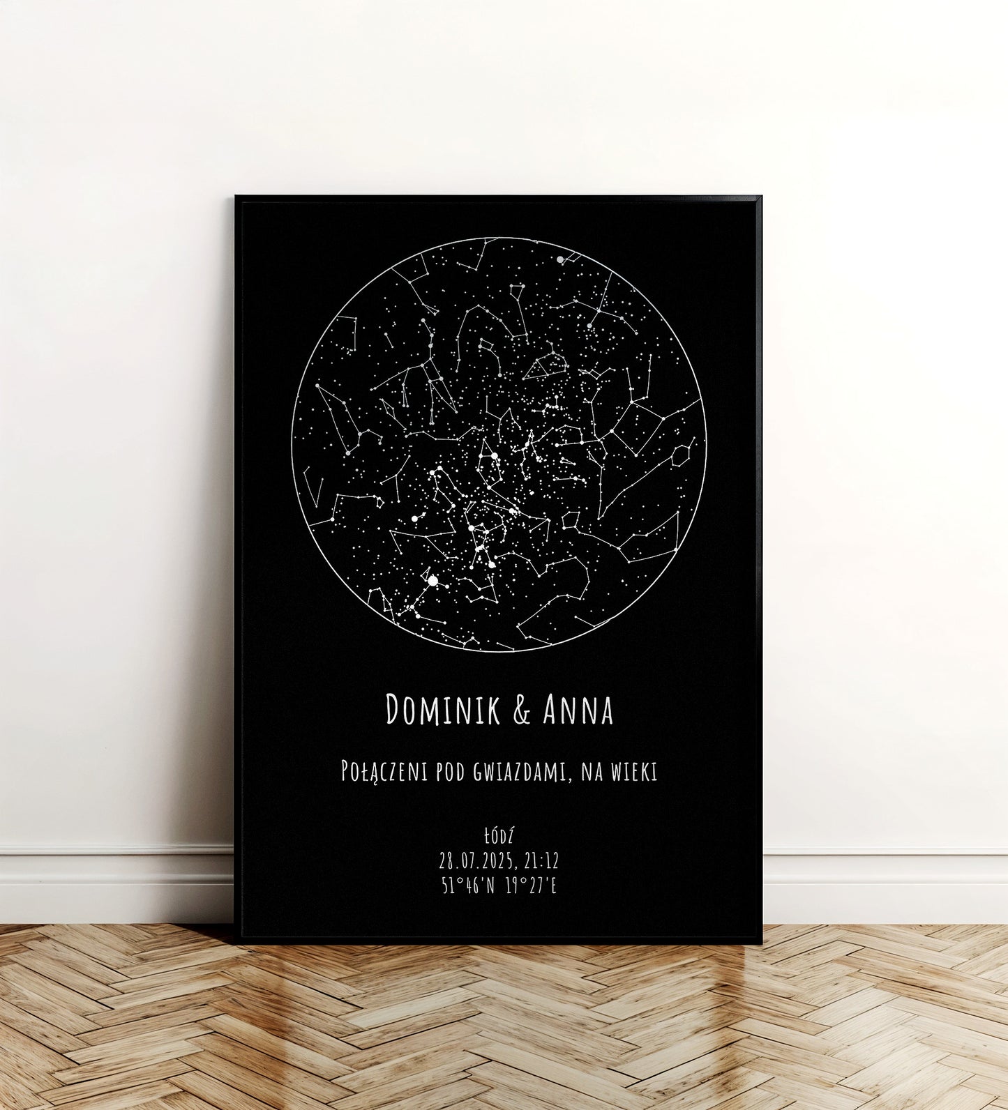 Mapa Gwiazd Personalizowany Plakat Mapa Nieba  Czarne Imiona