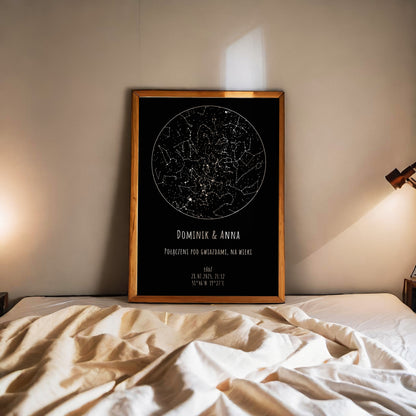 Mapa Gwiazd Personalizowany Plakat Mapa Nieba  Czarne Imiona