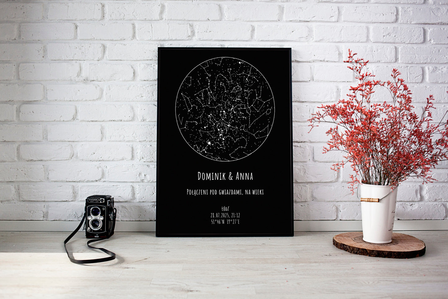 Mapa Gwiazd Personalizowany Plakat Mapa Nieba  Czarne Imiona