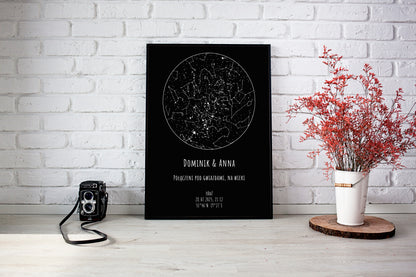Mapa Gwiazd Personalizowany Plakat Mapa Nieba  Czarne Imiona