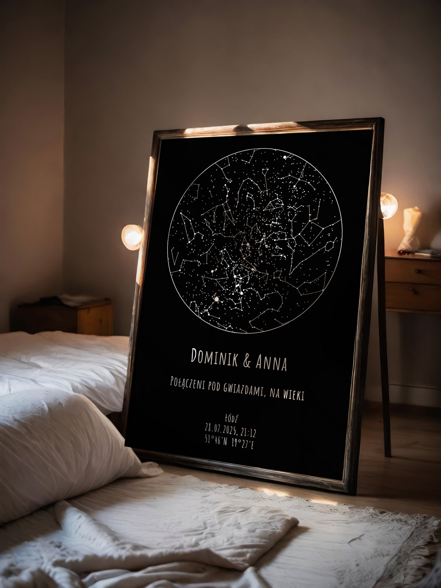Mapa Gwiazd Personalizowany Plakat Mapa Nieba  Czarne Imiona