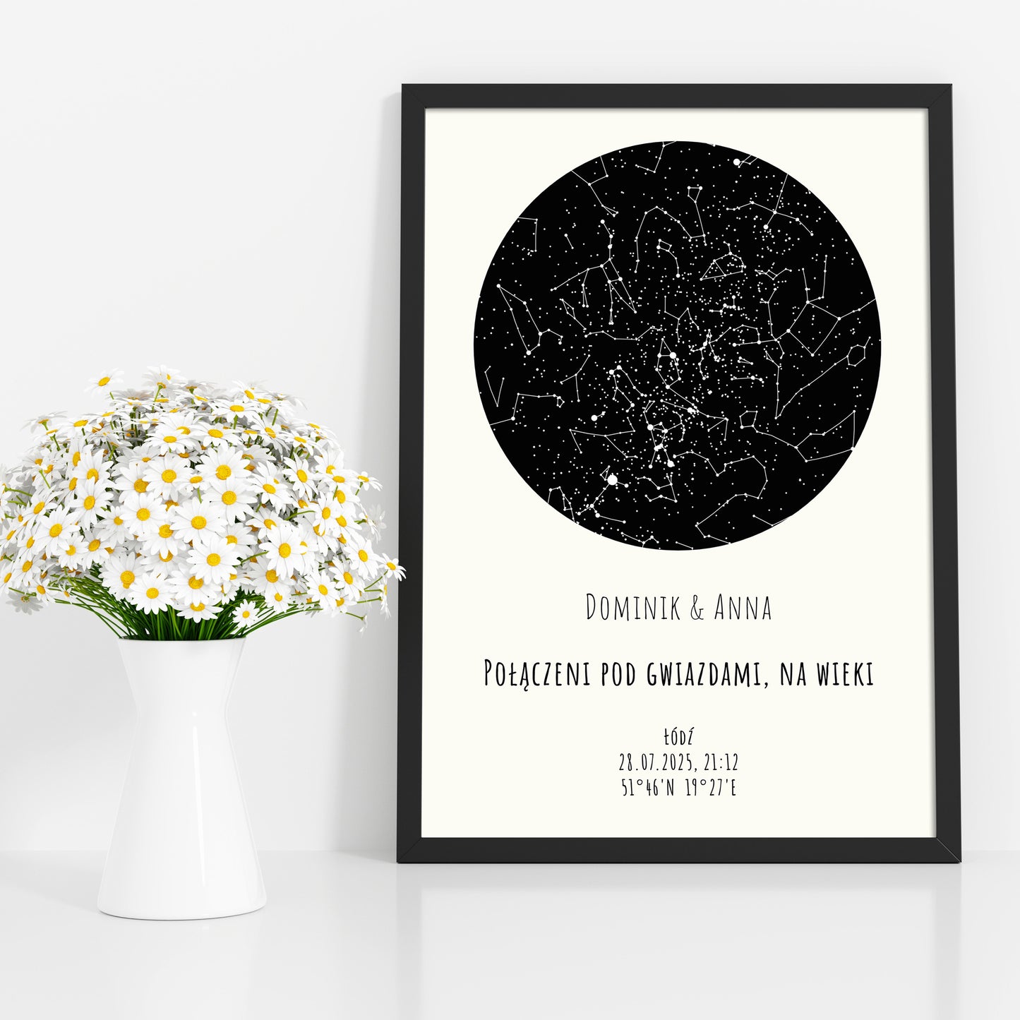 Mapa Gwiazd Personalizowany Plakat Mapa Nieba  Kremowe Imiona