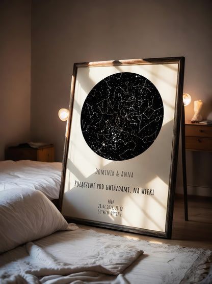 Mapa Gwiazd Personalizowany Plakat Mapa Nieba  Kremowe Imiona