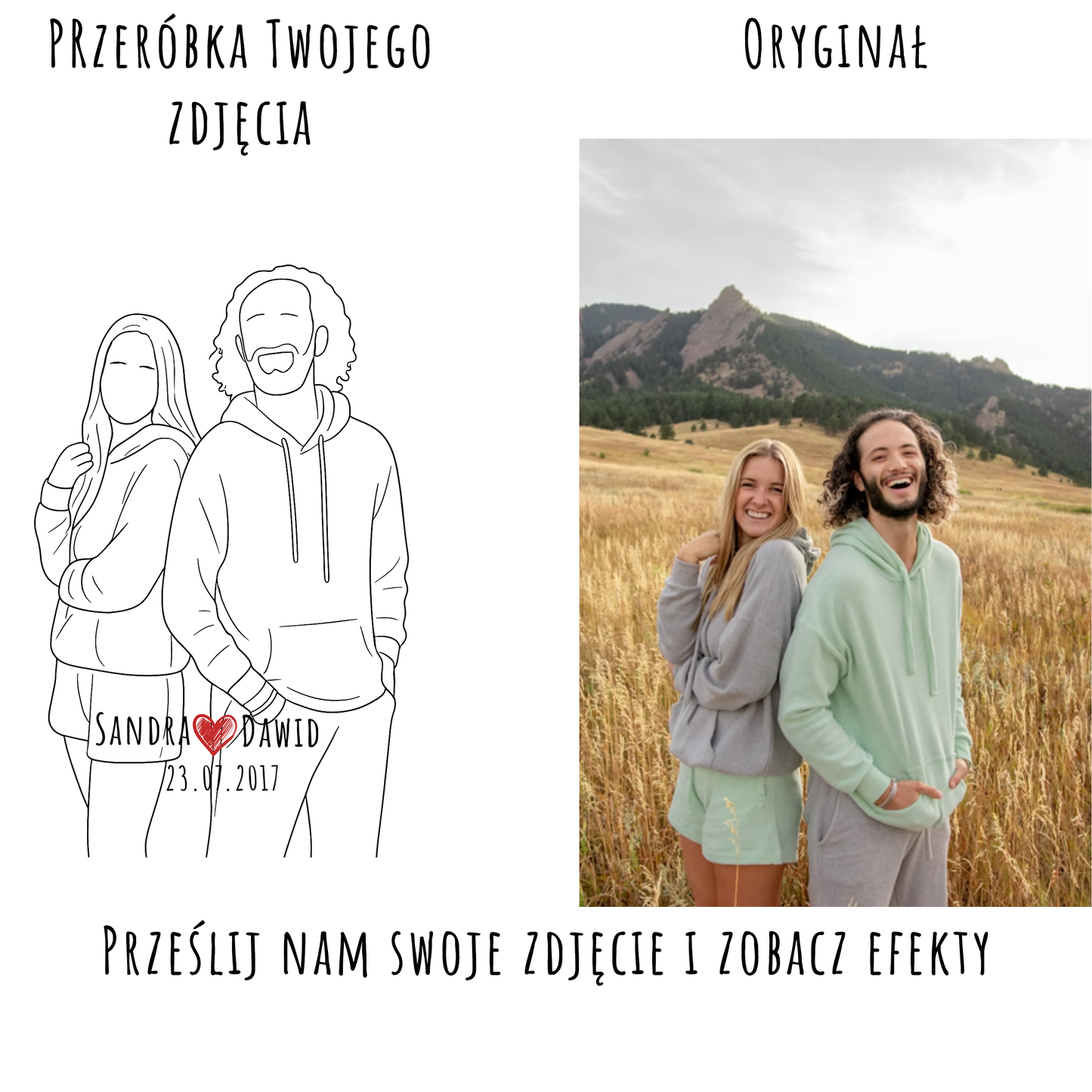 Wydruk z Twojego Zdjęcia Plakat Liniowy  Prezent Urodziny Ślub