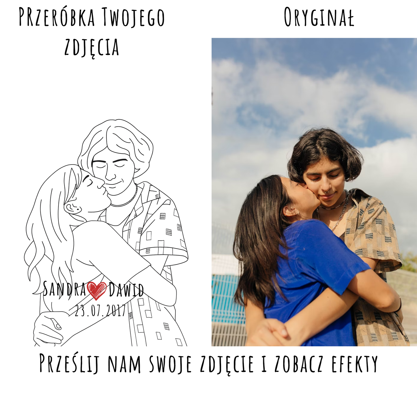 Wydruk z Twojego Zdjęcia Plakat Liniowy  Prezent Urodziny Ślub