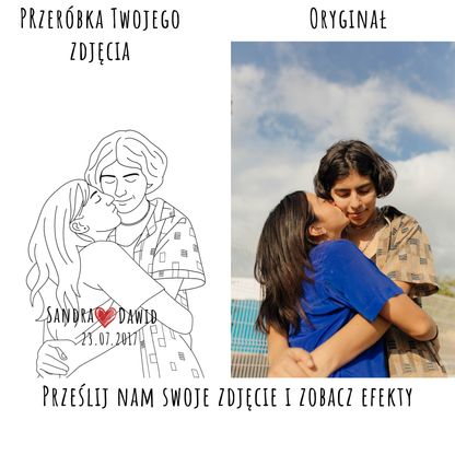 Wydruk z Twojego Zdjęcia Plakat Liniowy  Prezent Urodziny Ślub