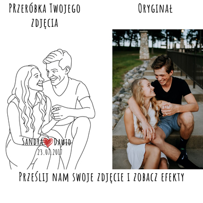 Wydruk z Twojego Zdjęcia Plakat Liniowy  Prezent Urodziny Ślub