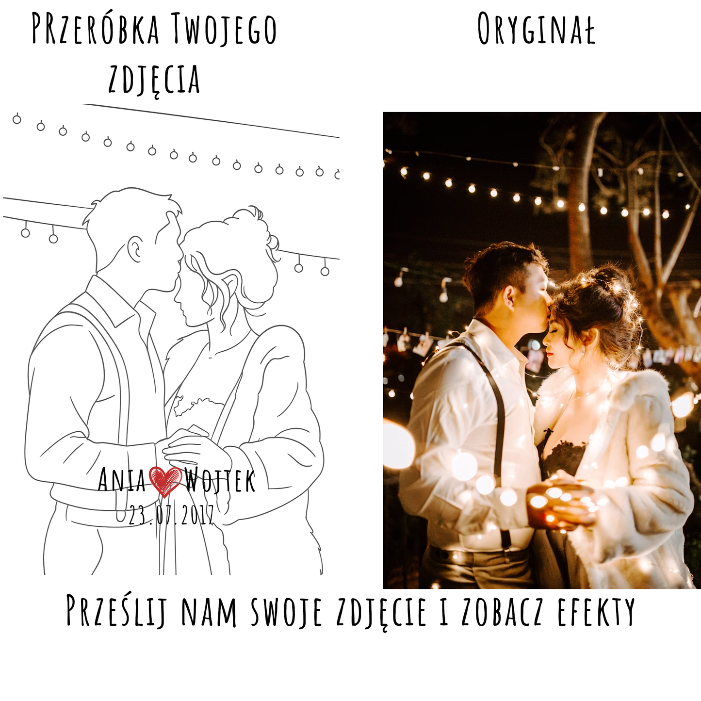 Wydruk z Twojego Zdjęcia Plakat Liniowy  Prezent Urodziny Ślub